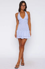 Doll Baby Shirred Mini Dress Sky Stripe