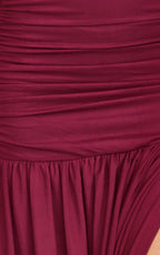 Lara Maxi Dress - Strapless Ruched Mesh High Leg Split Dress in Wine