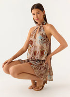 Rhodanthe Drop Waist Mini Dress - Desert Blur
