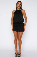 No Second Thoughts Halter Mini Dress Black