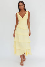 Khlara V-Neck Frill Trim Maxi Dress Butter