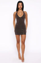 Full Of Love Embellished Mini Dress Chocolate