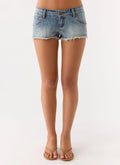 Elias Low Rise Distressed Denim Shorts - Vintage Wash Blue