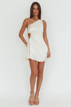 Glow Ray One-Shoulder Pleat Dress Champagne