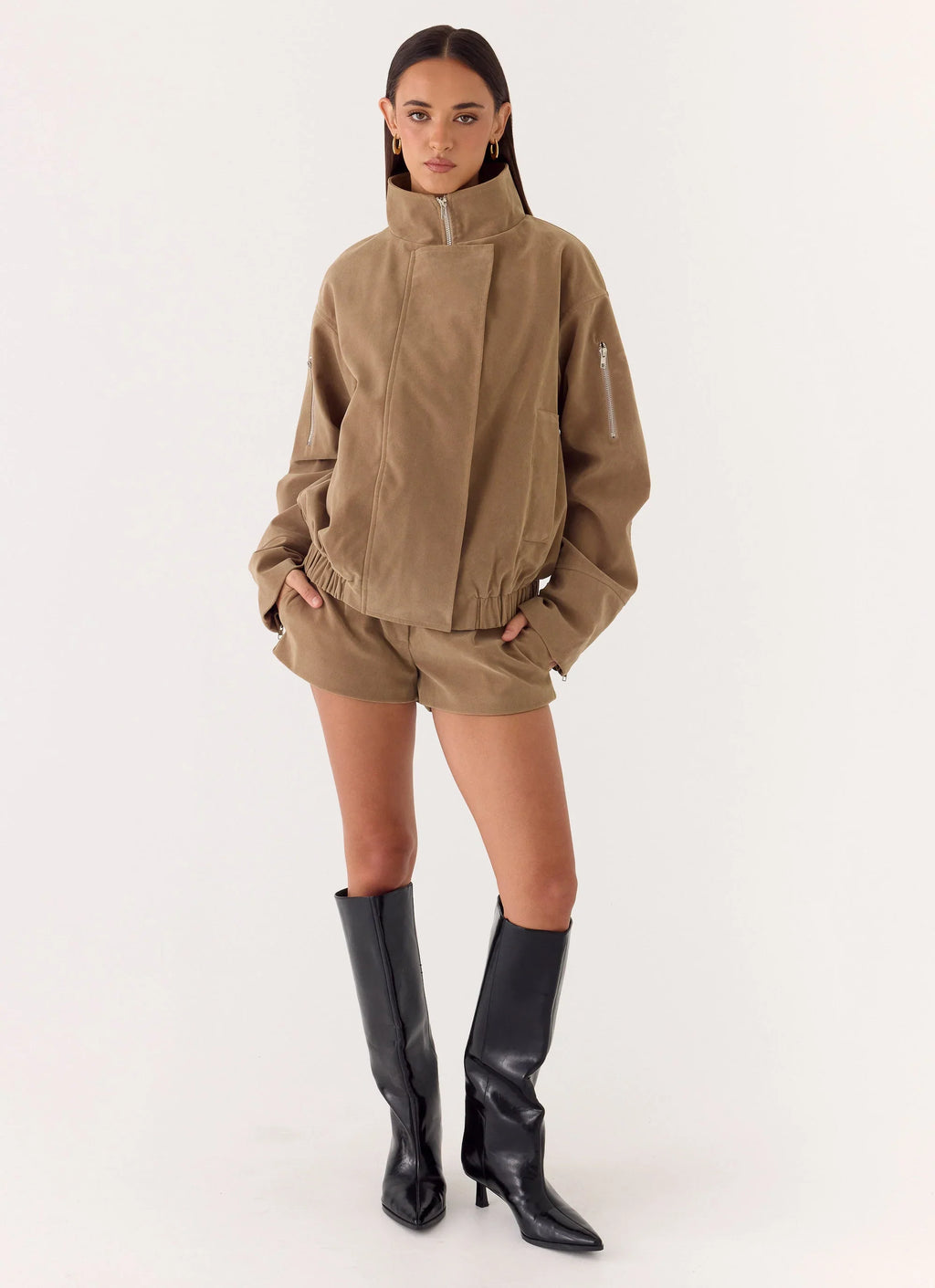 Marlow Faux Suede Jacket - Taupe