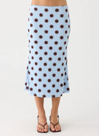 Bahama Low Rise Midi Skirt - Blue Mocha Dot