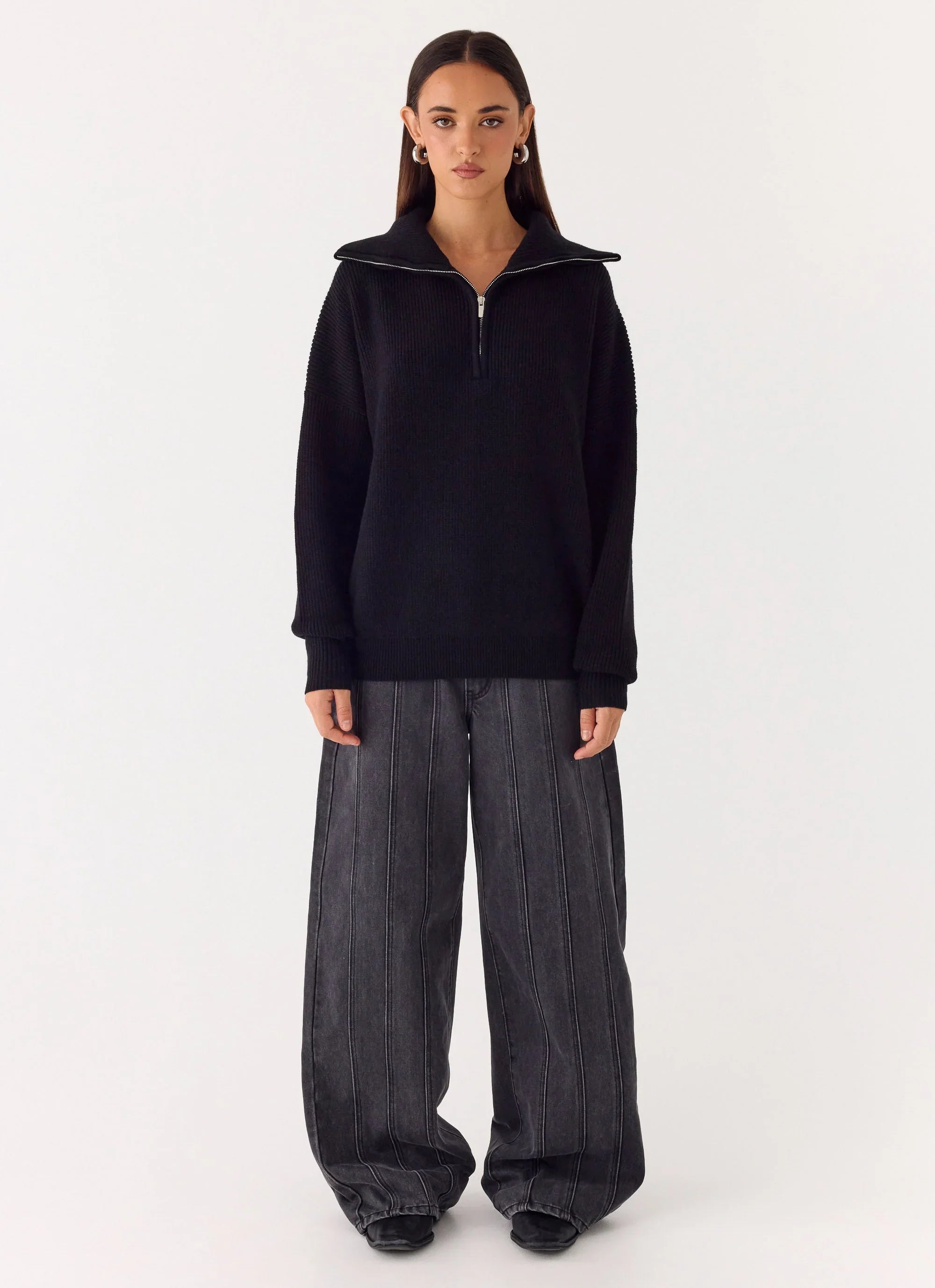 Eirena Quarter Zip Knit Sweater - Black