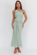 Luli One-Shoulder Cut-Out Maxi Dress Sage