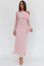 Alivya Asymmetric Neckline Knit Maxi Dress Pink