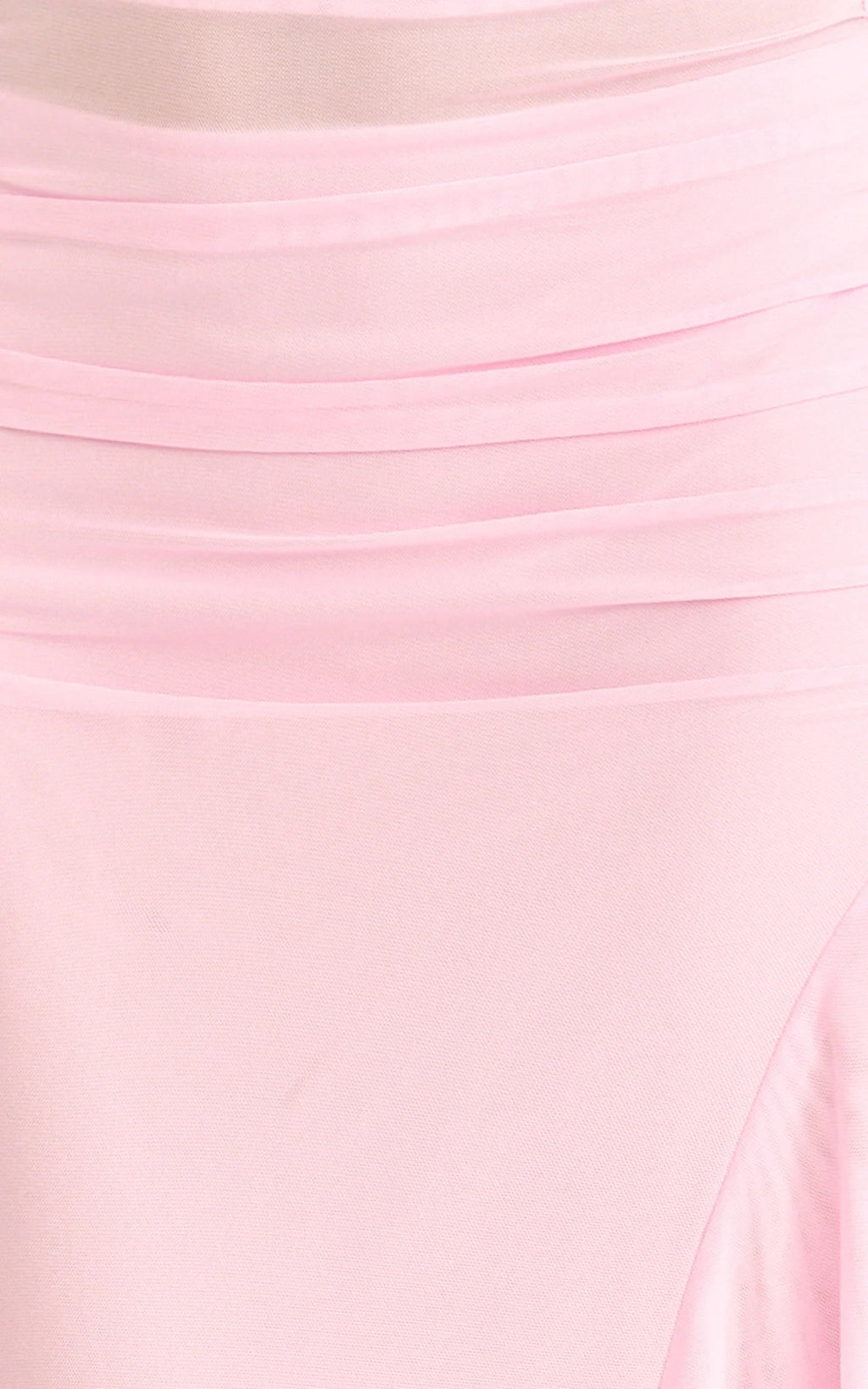 Almarie Midi Dress - Halter Neck Mesh Dress in Pink