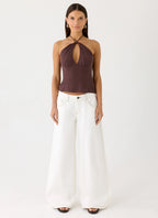 Allira Linen Halter Top - Chocolate Drizzle