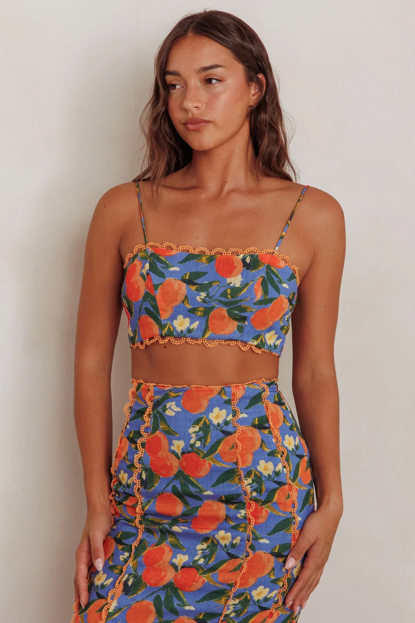 Chamberlain Scallop Trim Crop Top Citrus Orange