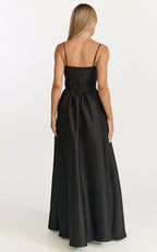 Louisa Maxi Dress - Boned Bodice Lace Up Back Dress in Black