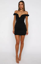 Wrongs And Rights Off Shoulder Mini Dress Black