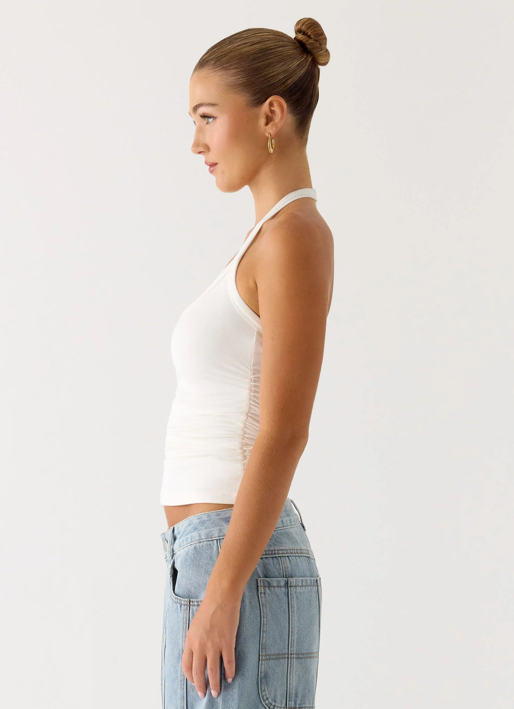 Naturi Ribbed Halter Top - White