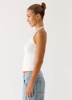 Naturi Ribbed Halter Top - White