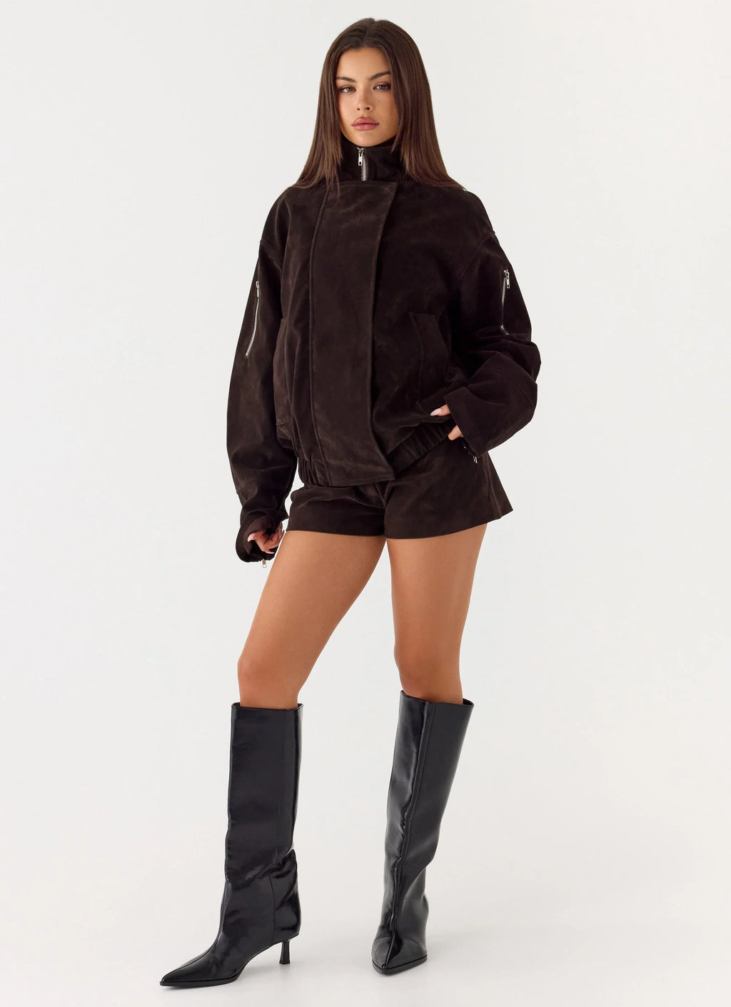 Marlow Faux Suede Jacket - Chocolate
