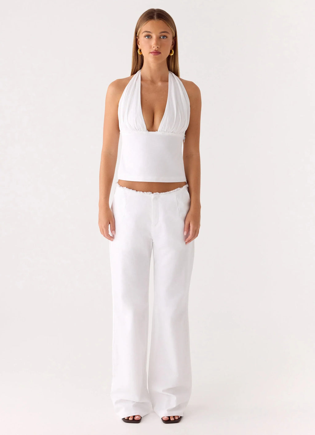 Josephina Linen Halter Top - White