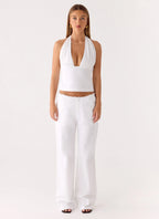 Josephina Linen Halter Top - White