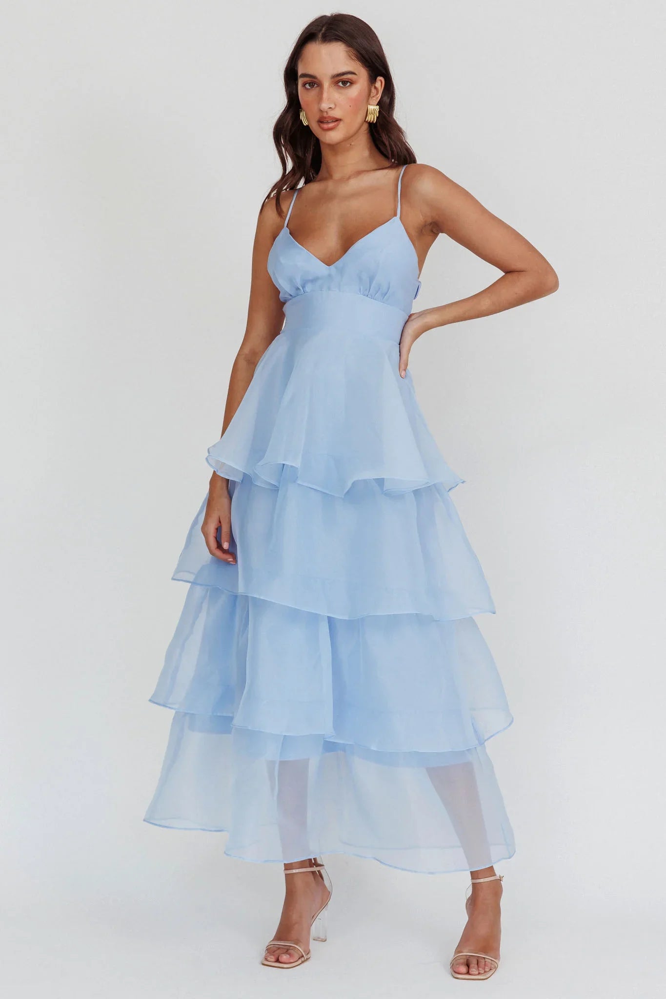 Made For You Tiered Ruffle Midi Dress Blue