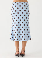 Bahama Low Rise Midi Skirt - Blue Mocha Dot