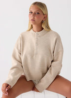 Cornelia Button Up Jumper - Oatmeal