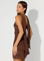 Paloma Days Beaded Scarf Mini Dress - Chocolate