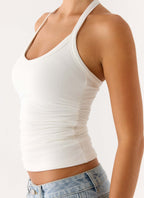 Naturi Ribbed Halter Top - White