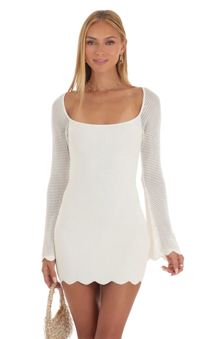 Crochet Bell Sleeve Dress in White