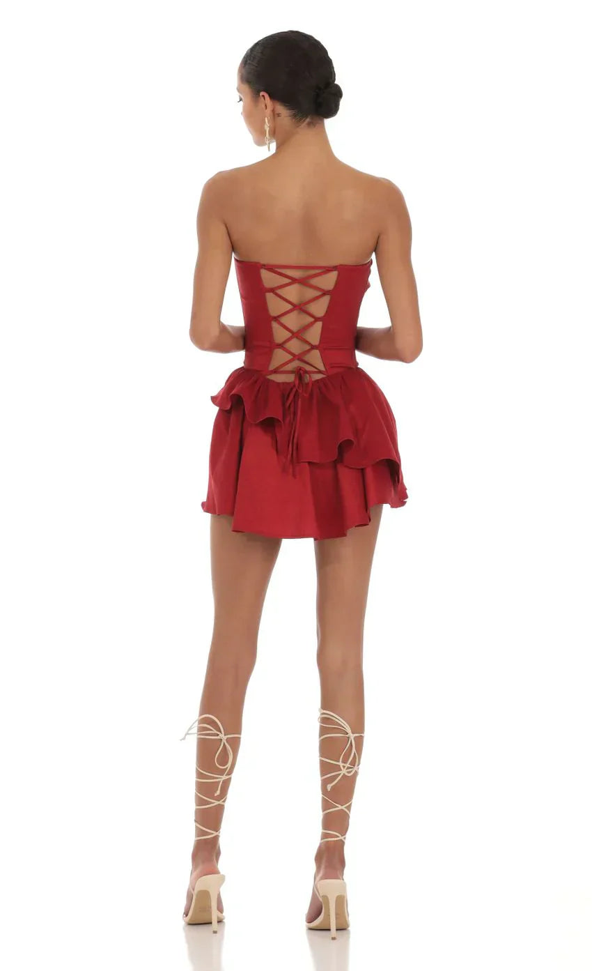 Corset Strapless Dress in Red