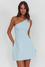 Lingering Love One-Shoulder Twist Mini Dress Blue