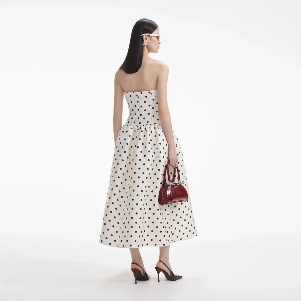 Cream Polka Dot Taffeta Midi Dress