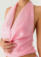 Hollie Sequin Cowl Top - Pink