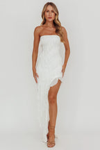 Just Friends Strapless Ruffle Maxi Dress Off White