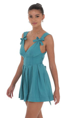 Double Bow A-Line Dress in Turquoise Blue