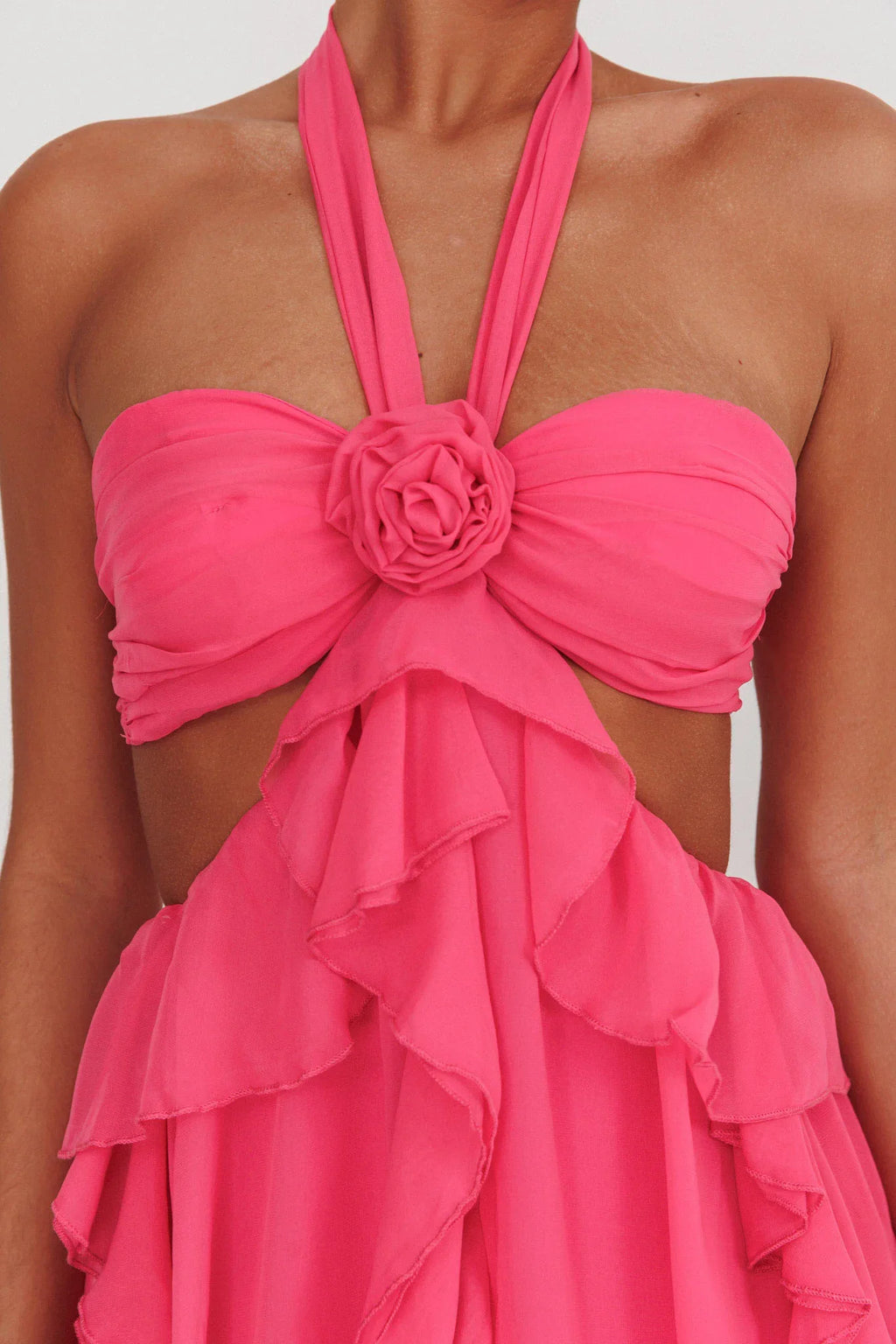 Santiago Cut-Out Ruffle Maxi Dress Fuchsia