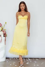 Buona Sera Hem Decoration Midi Dress Lemon