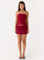 Atenea Draped Organza Corset - Deep Red