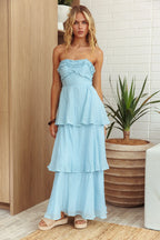 Top It Off Strapless Frill Trim Maxi Dress Blue