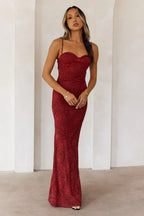 Chasing Midnight Lace Maxi Dress Wine