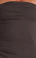 Tiffy Midi Dress - Square Neck Ruched Bodycon Dress in Chocolate