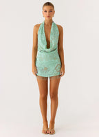 Outlaw Beaded Mini Dress - Mint Aqua