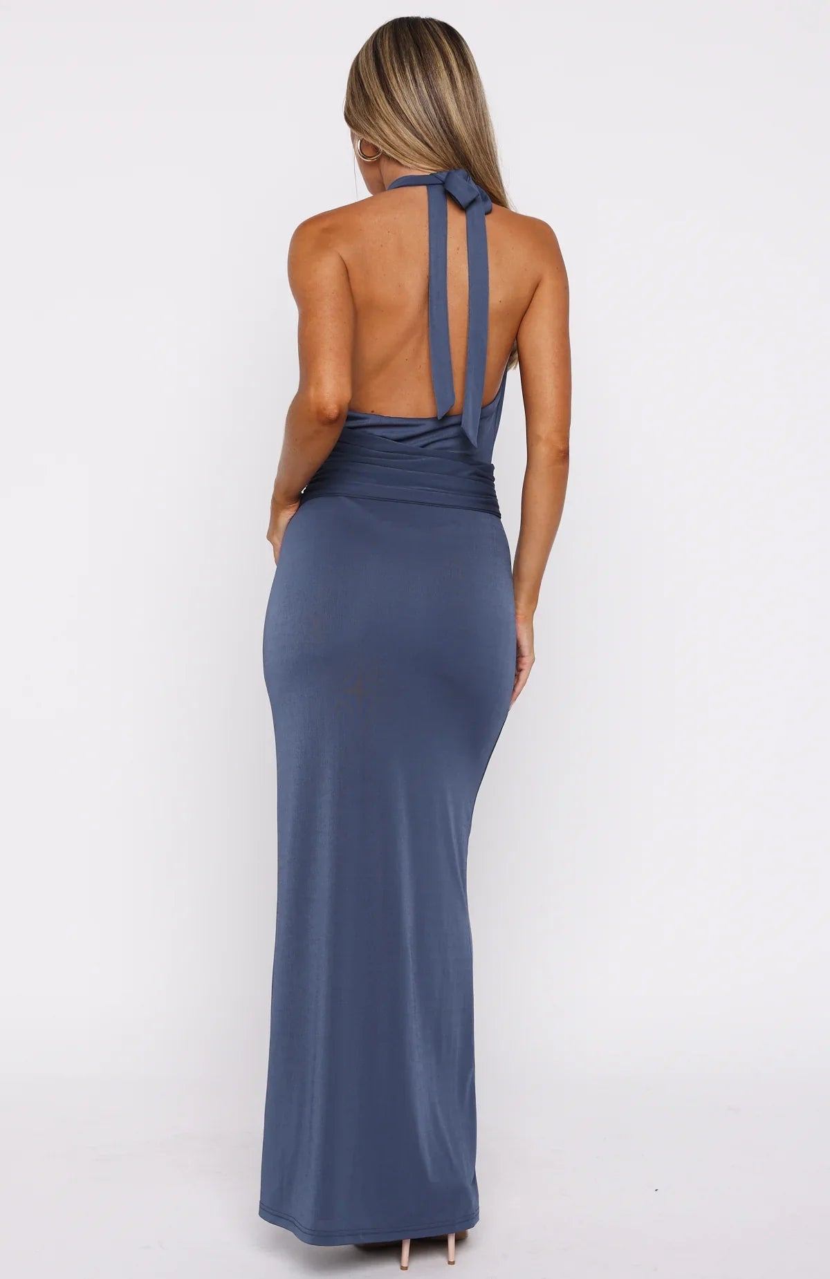 Too Hot For You Halter Maxi Dress Steel