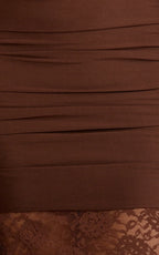 Ferguson Maxi Dress - One Shoulder Draped Jersey and Lace Dress in Chocolate
