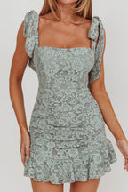 Neriah Tied Shoulder Lace Mini Dress Sage