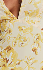 Beryl Midi Dress - Deep V Neck Sleeveless Layered Dress in Yellow Floral