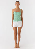 Be Alright Beaded Top - Turquoise