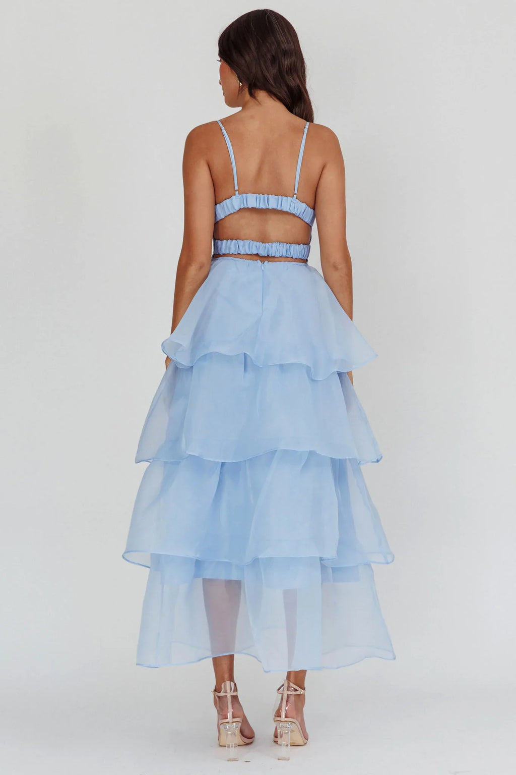 Made For You Tiered Ruffle Midi Dress Blue