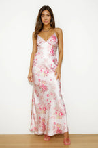 Blooming Passions Satin Maxi Dress Pink