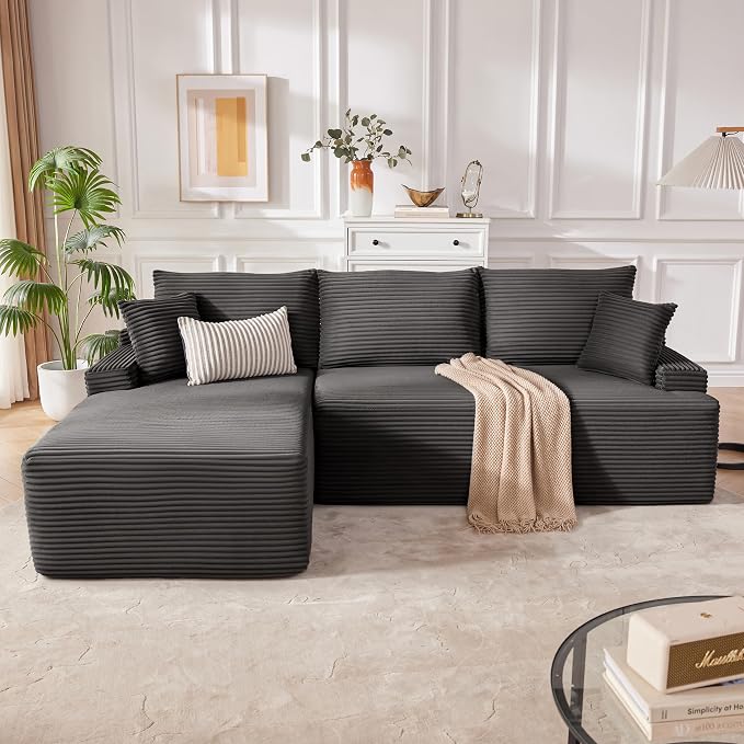 Cloud-style modular sofa, armless living room sofa, camel | L-shaped modular design, right-facing chaise, deep seating with back support, kid- and pet-friendly, suitable for apartments and living rooms